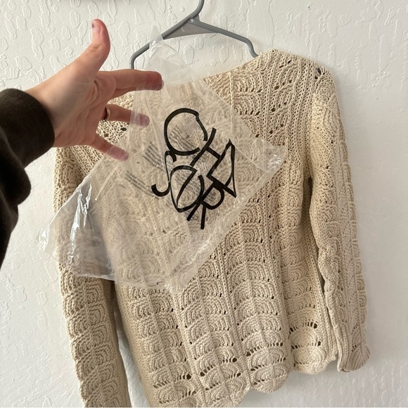 Chaser Cream Knit Crochet Scallop Slit Long Sleeve Pullover Sweater Small - Picture 6 of 6